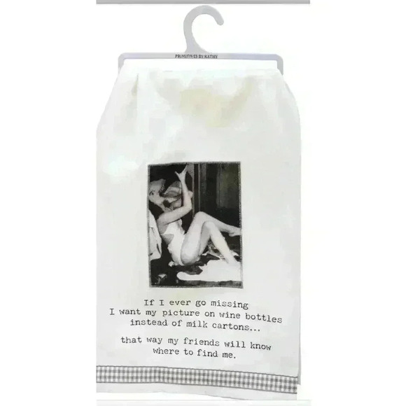 Funny Adult Kitchen Towel “ If I Ever Go Missing I Want My Picture On Wine - Picture 1 of 2